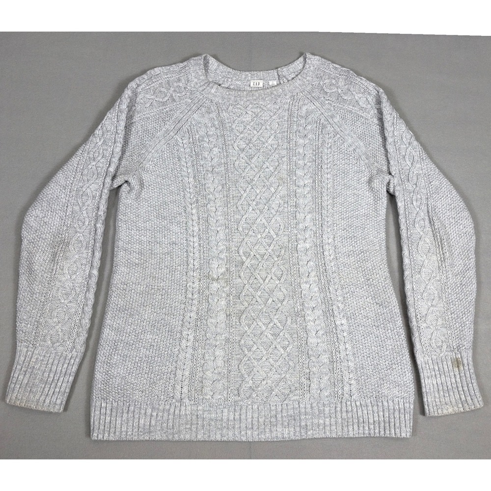 Minimalist Gap Womens Cable Knit Crewneck Sweater Light Grey Cotton Tall Large